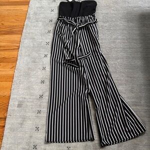 Fashion Nova Black and White Striped Strapless Women's Jumpsuit - Medium